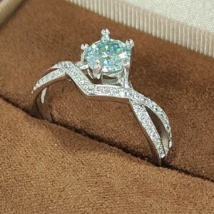 New size 6 1CT Blue Moissanite Diamond Ring with GRA certificate of Authenticit
